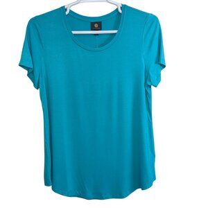 JM Collection Womens Large Turquoise Rayon Spandex Short Sleeve Scoop Neck